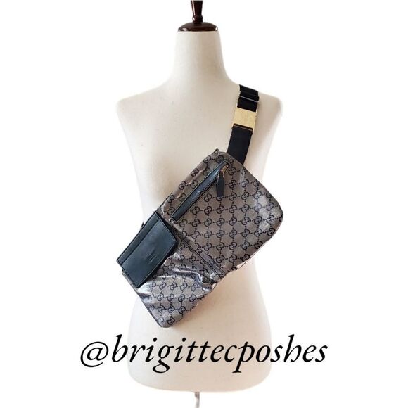 GUCCI Black/Gray Monogram Crystal Gg Unisex Belt Bag Fanny Pack - Picture 5 of 17